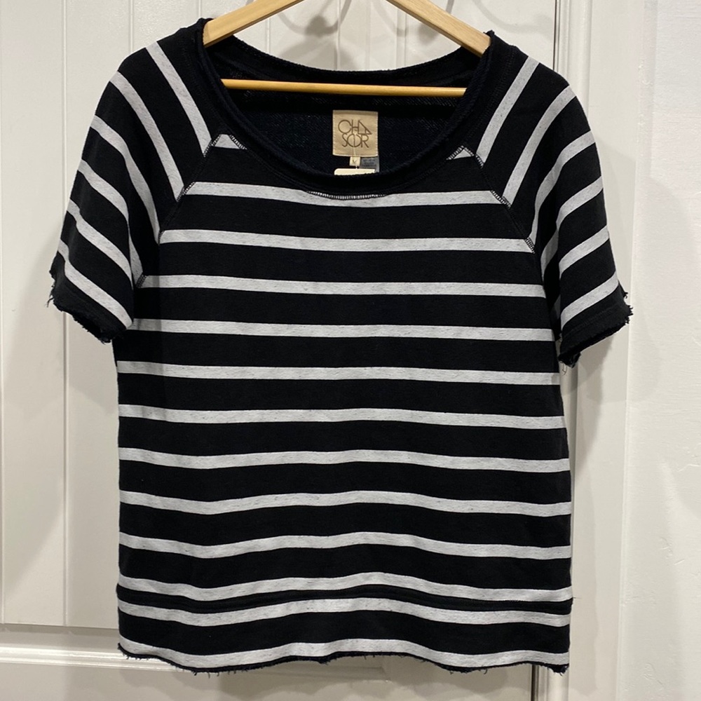 NWT Evereve Chaser Linen French Terry Short Sleeve Sweatshirt Top Size M